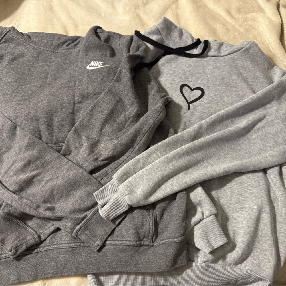 Two gray sweatshirts